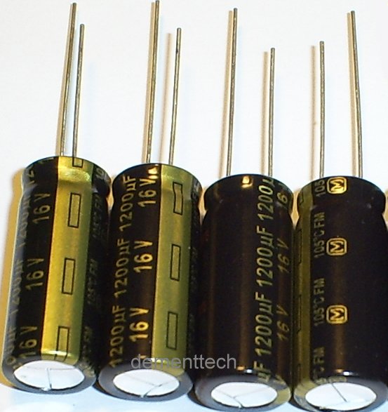 4x 1200uF 16v Panasonic FM 105C Low-ESR capacitors