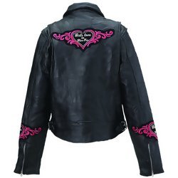 Genuine Leather Rock Design Ladies' Jacket with Decorative Patch - Size Medium