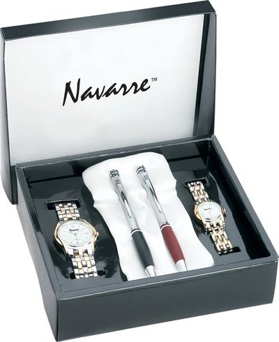 Navarre Mens and Ladies 2 Tone Watch and Ball Point Pen Set