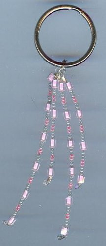 Pink and Grey Beaded Keychain