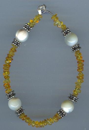 Mother of Pearl and Amber Bracelet