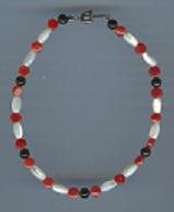 Red Coral, Mother of Pearl and Black Onyx Bracelet