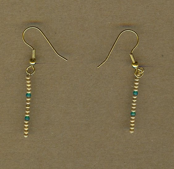 Gold and Green Beaded Earrings
