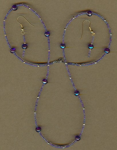 Purple Beaded Necklace and Earring Set