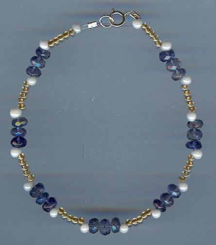 Iolite, Pearl and Glass Bead Bracelet
