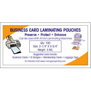 Business Card Laminating Pouches 5 MIL (100 Pack)