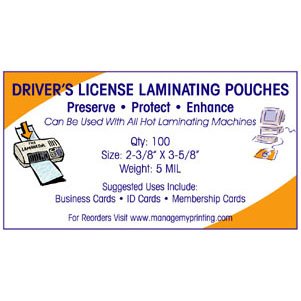 Driver's License or ID Laminating Pouches 5 MIL (100 Pack)