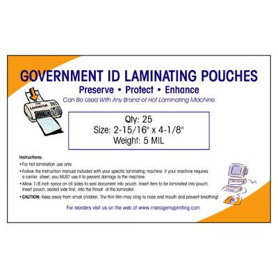 Government ID Laminating Pouches 5 MIL (25 Pack)