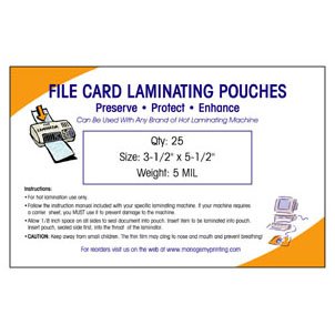 Index and File Card Laminating Pouches 5 MIL (25 Pack)