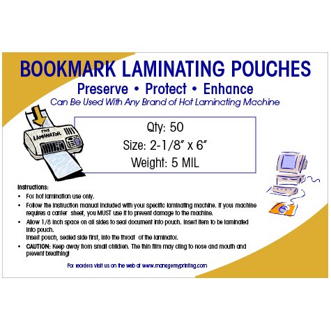 Bookmark Small Laminating Pouches 5 MIL (50 Pack)