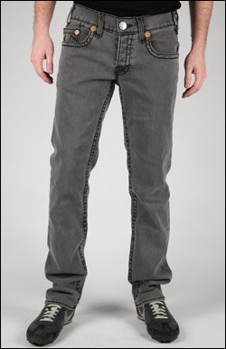 TRUE RELIGION LOGAN STRETCH JEAN IN LIGHT GREY