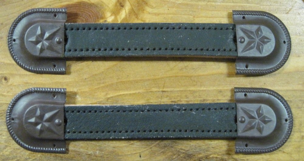 2 leather trunk handles and ends