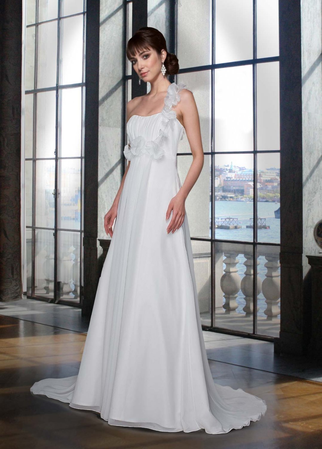 Free shipping the most popular one strap wedding dress EC334
