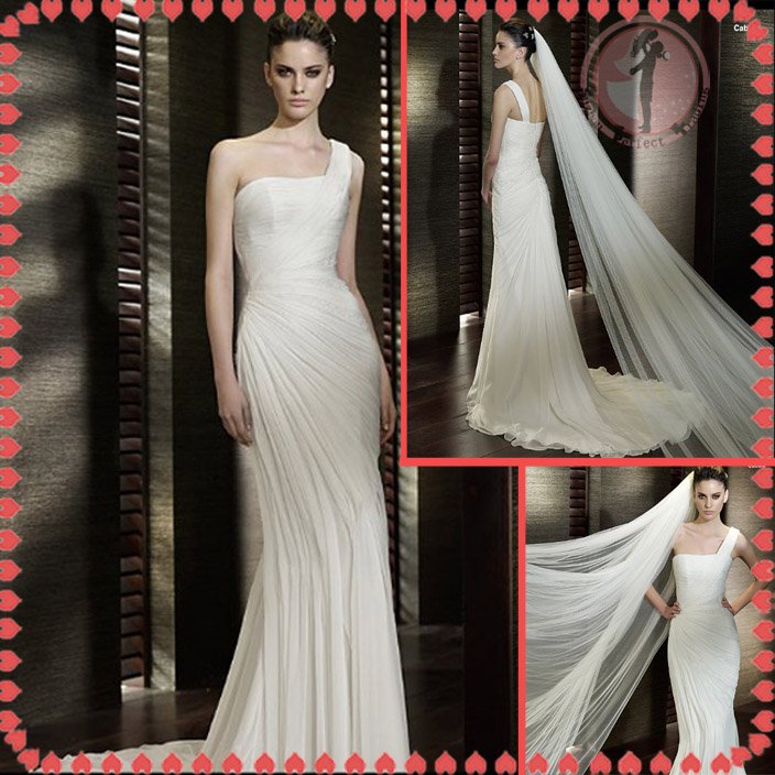 Free shipping ruffle chiffon wedding dress 2012 EC373