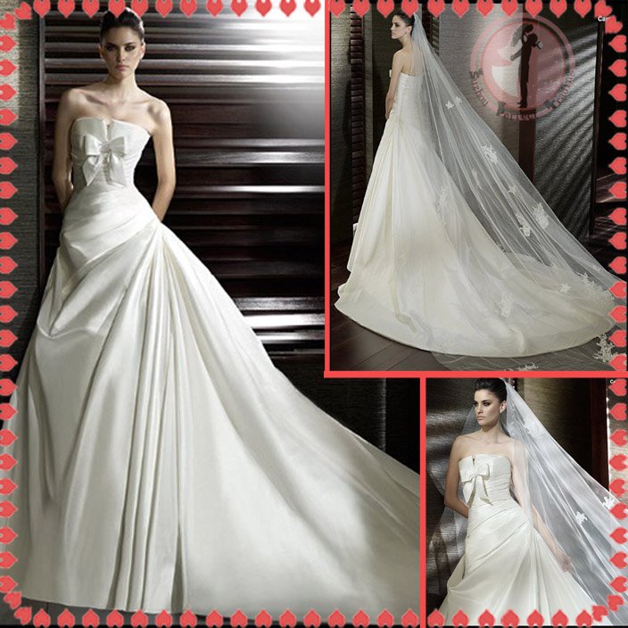 Free shipping ruffle satin wedding dress 2012 EC374