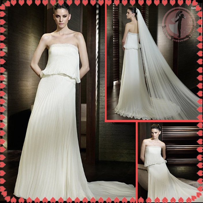 Free shipping ruffle chiffon wedding dress 2012 EC376