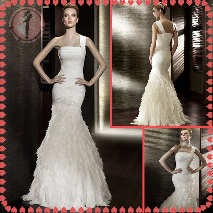 Free shipping the most popular one shoulder wedding dress 2012 EC383