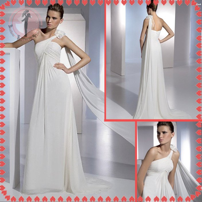Free shipping the most popular beach one shoulder 2012 wedding dress EC389