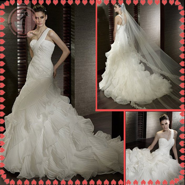 Free shipping maggie sottero one shoulder 2012 wedding dress EC390