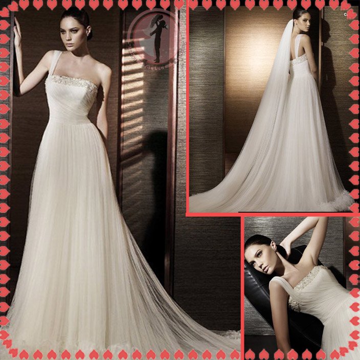 Free shipping one shoulder rhinestone 2012 bridal wedding dress EC393