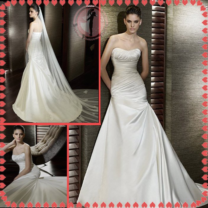 2012 bridal silver satin wedding dress EC398