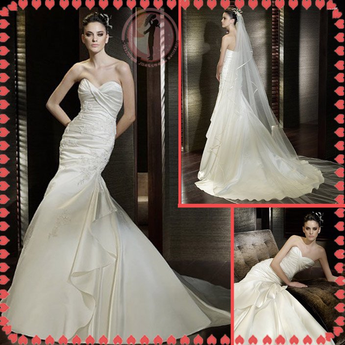 2012 bridal silver satin wedding dress EC400