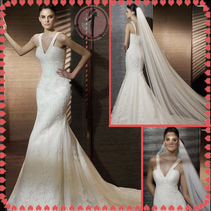 2012 new style off shoulder lace silver satin wedding dress EC402