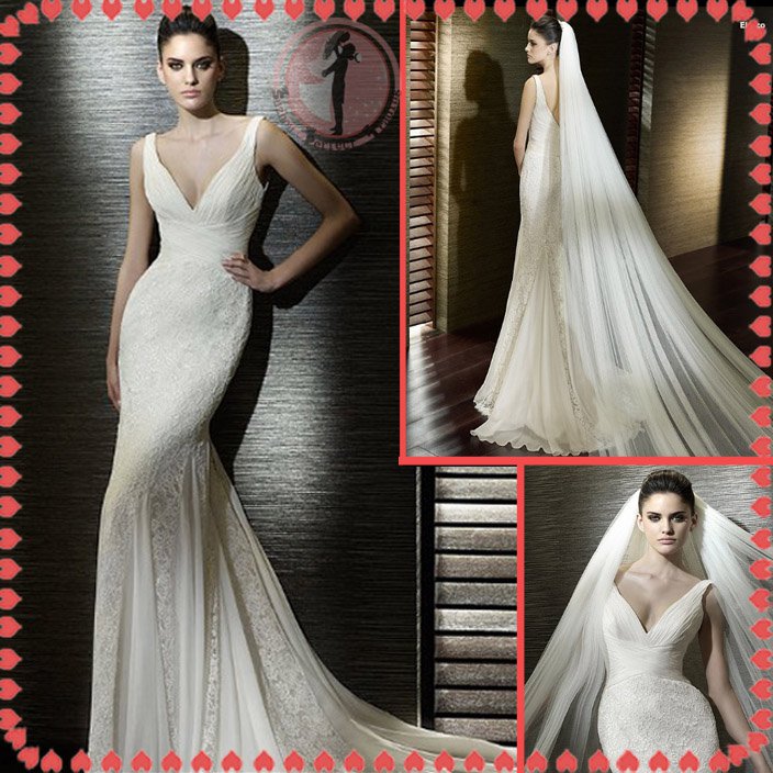 2012 new style off shoulder lace silver satin wedding dress EC403