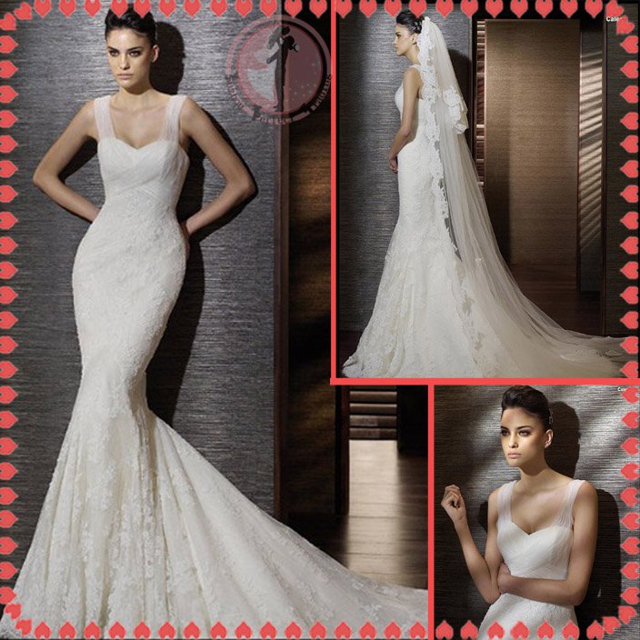 2012 new style silver satin high quality lace wedding dress EC405