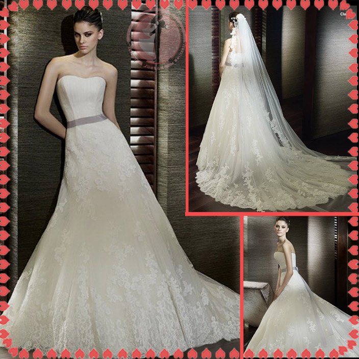 2012 new style silver satin lace wedding dress EC411