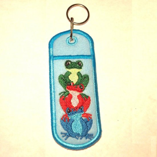 Embroidered Stacked Frog Lip Balm or Lighter Holder Key Chain