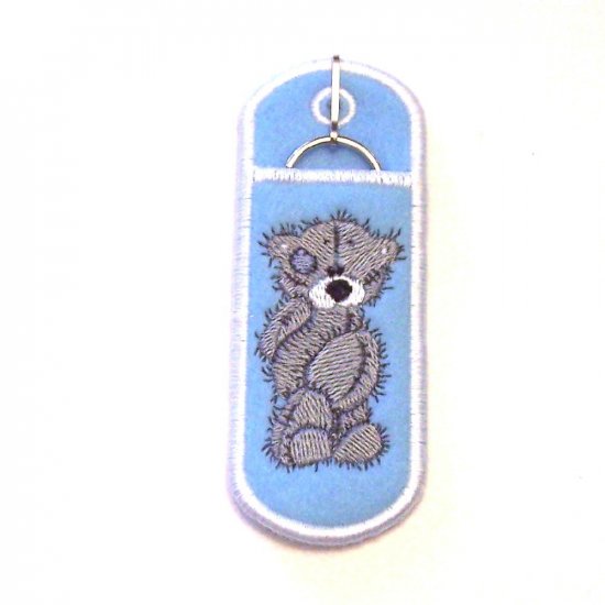 Embroidered Scruffy Bear Lipbalm, USB or lighter holder keychain.