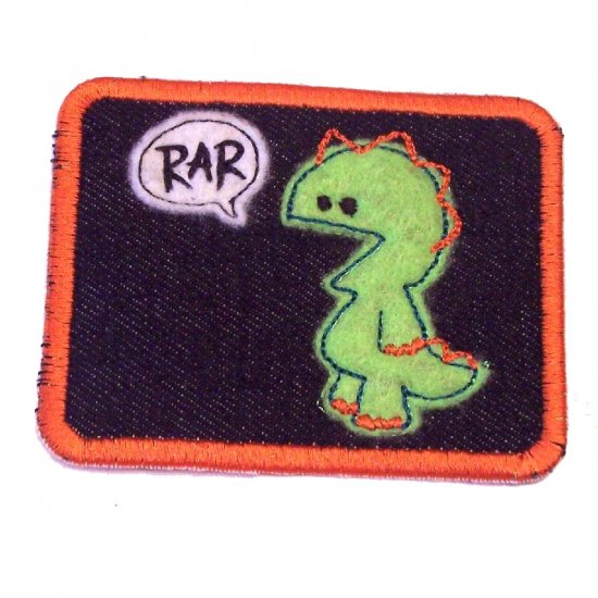 Roaring Monster Embroidered Denim Iron on Patch