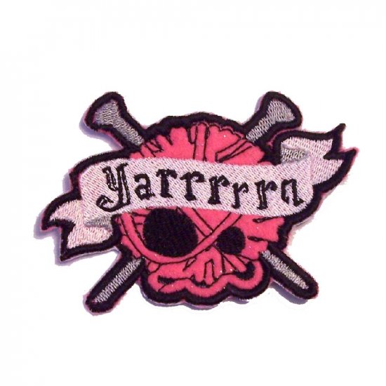 Yarrrrrn Embroidered Skull and Crossed Needles Iron on Patch