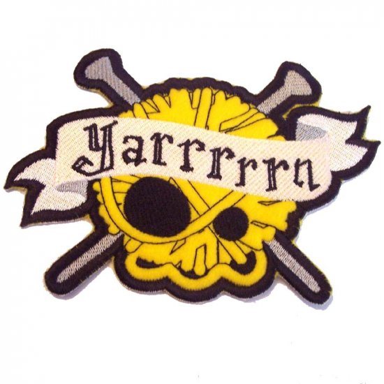 LARGE Yarrrrrn Embroidered Skull and Crossed Needles Iron on Patch
