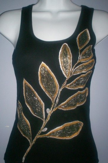 Black/Gold Leaf Design Tank Top