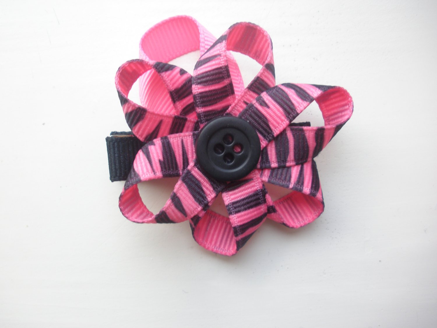 Zebra Ribbon Flower Clippie