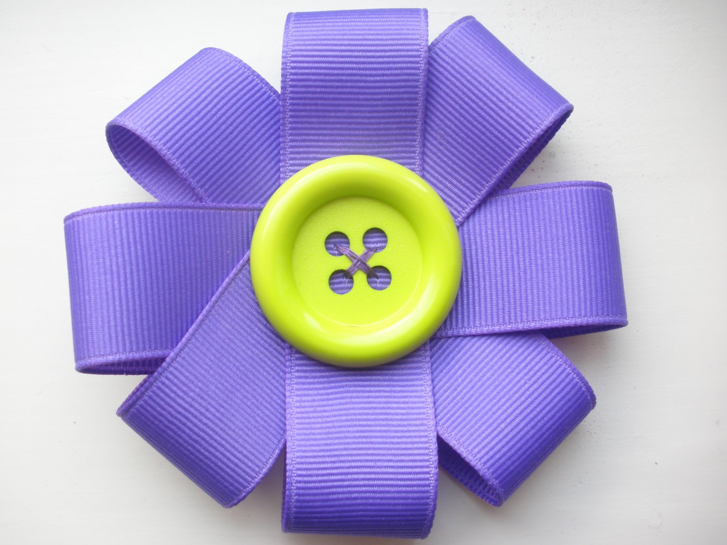 Purple Ribbon Flower Hair Bow