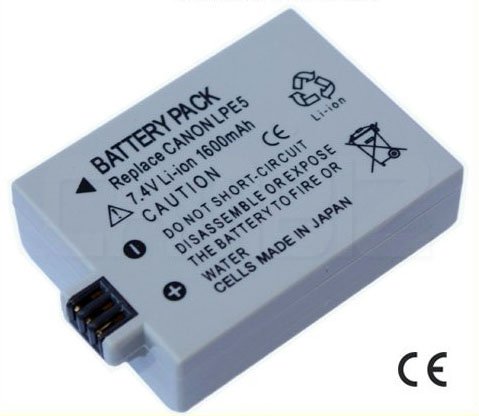 Canon LP-E5 DSLR Battery (1600mAh) for EOS 1000D,450D,500D,Kiss F,Kiss X2,Kiss X3,Rebel T1i etc