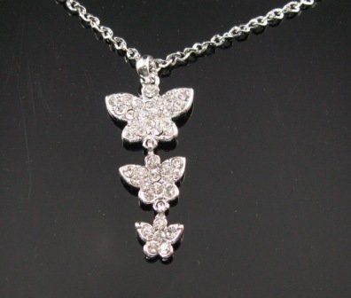 SN045 Crystal Butterfly Dangle Silver Pendant Necklace Best Gift Idea