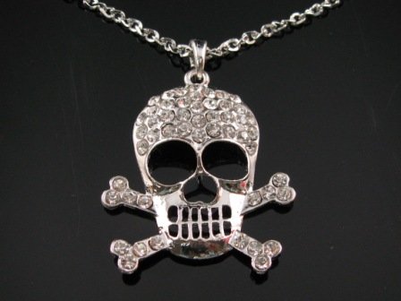 CRYSTAL SKULL SILVER NECKLACE SN050