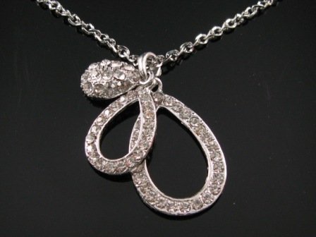 SN051 Crystal Pear Dangle Silver Pendant Necklace Best Gift Idea