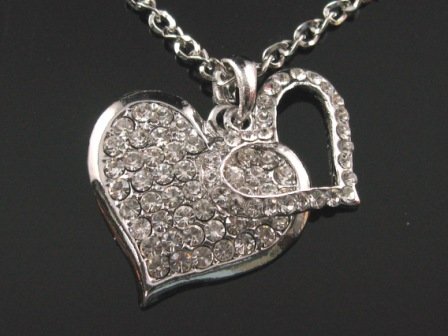 SN052 CRYSTAL HEART SILVER NECKLACE