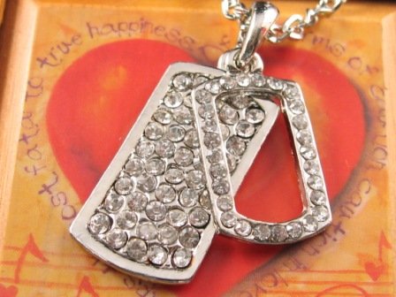 SN054 Crystal Retangle Tag Dangle Silver Pendant Necklace Best Gift Idea