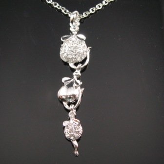 SN058 Crystal Mouse Dangle Silver Pendant Necklace Best Gift Idea