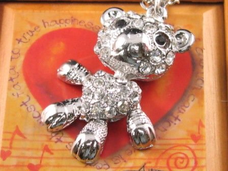 SN062 Crystal Cutie Bear Dangle Silver Pendant Necklace Best Gift Idea