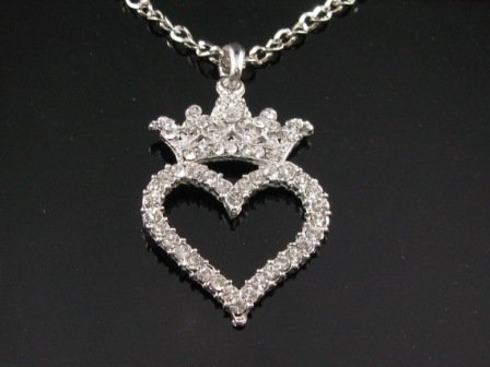 SN066 Crystal Queen's Crown w/Heart Silver Pendant Necklace Best Gift Idea