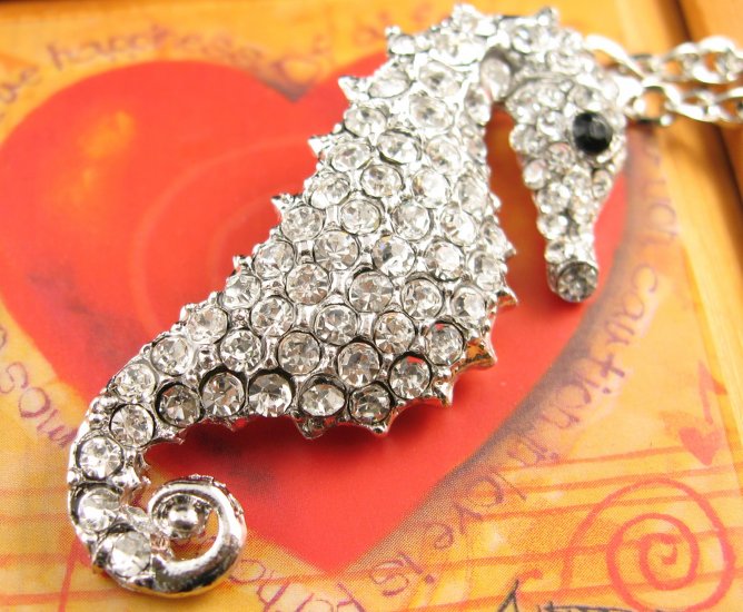 SN349 Crystal Seahorse Silver Pendant Necklace Best Gift Idea