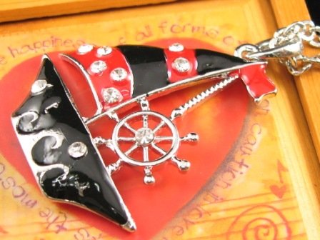 SN348 Crystal Sailing Boat Silver Pendant Necklace Best Gift Idea