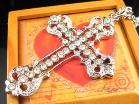 SN342 Crystal Cross Silver Pendant Necklace Best Gift Idea
